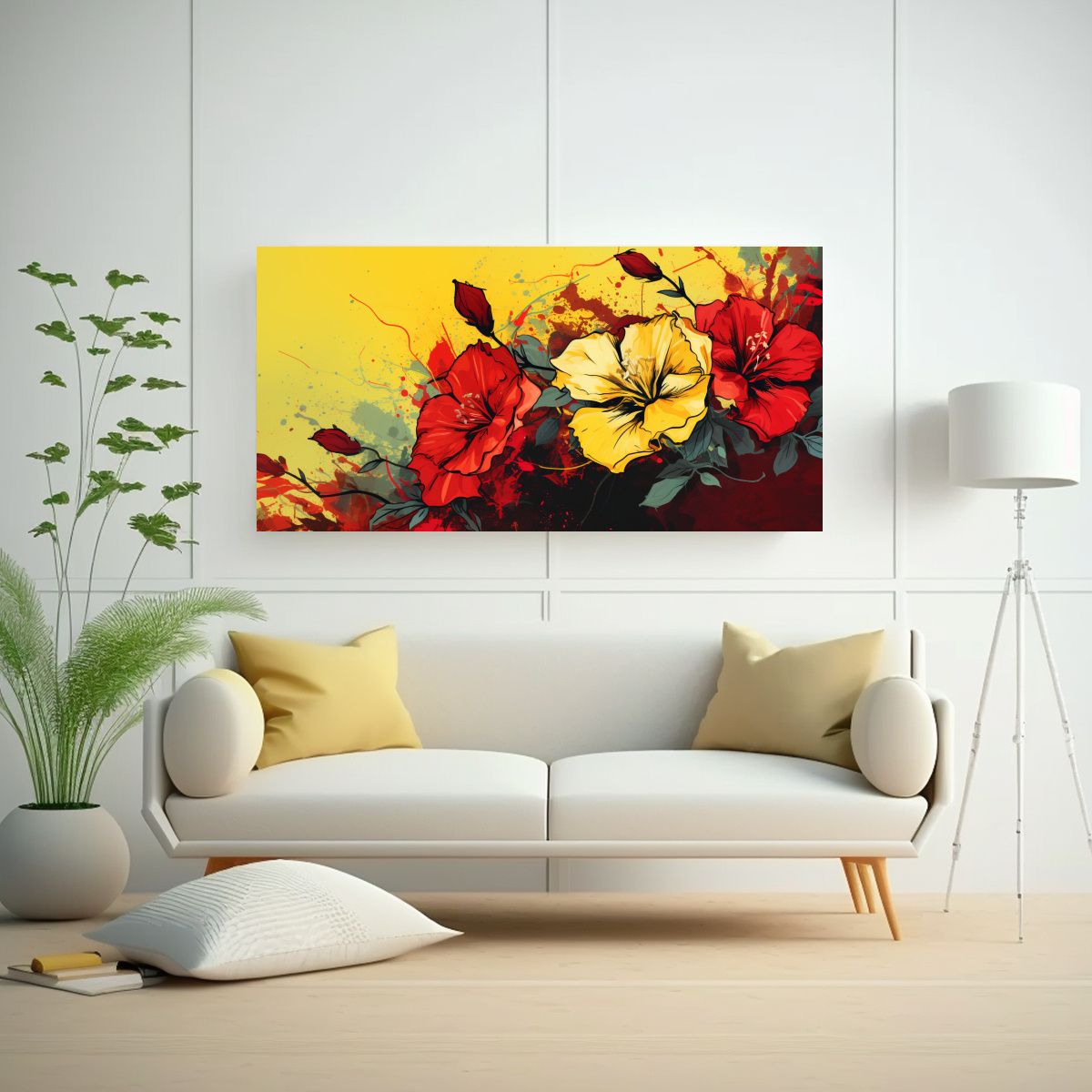 GENERICO - Tela Estética Amarillo Y Rojo En Bastidor 120x60 Cm