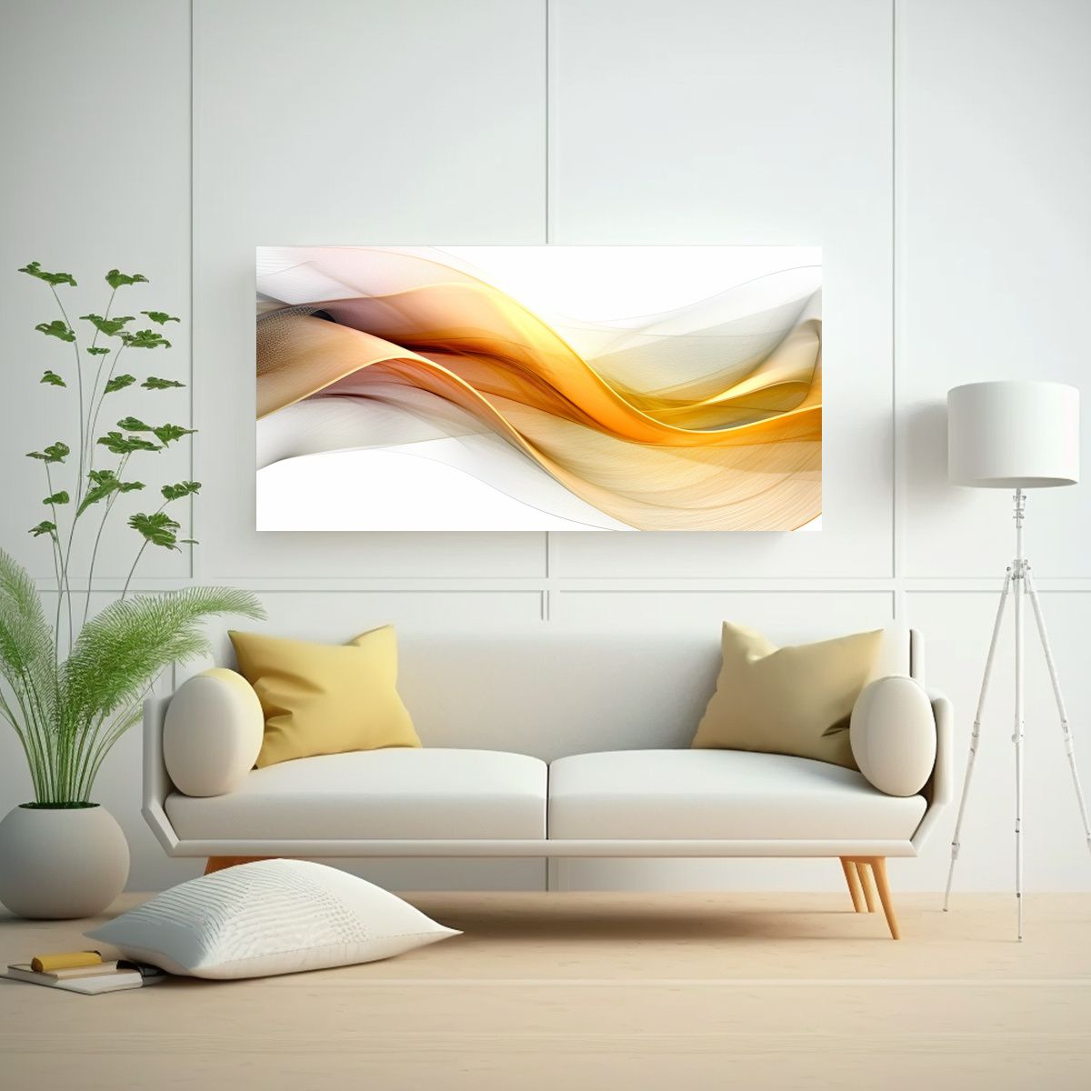 GENERICO - Cuadro Abstracto Comedor Líneas Doradas 120x60 Cm
