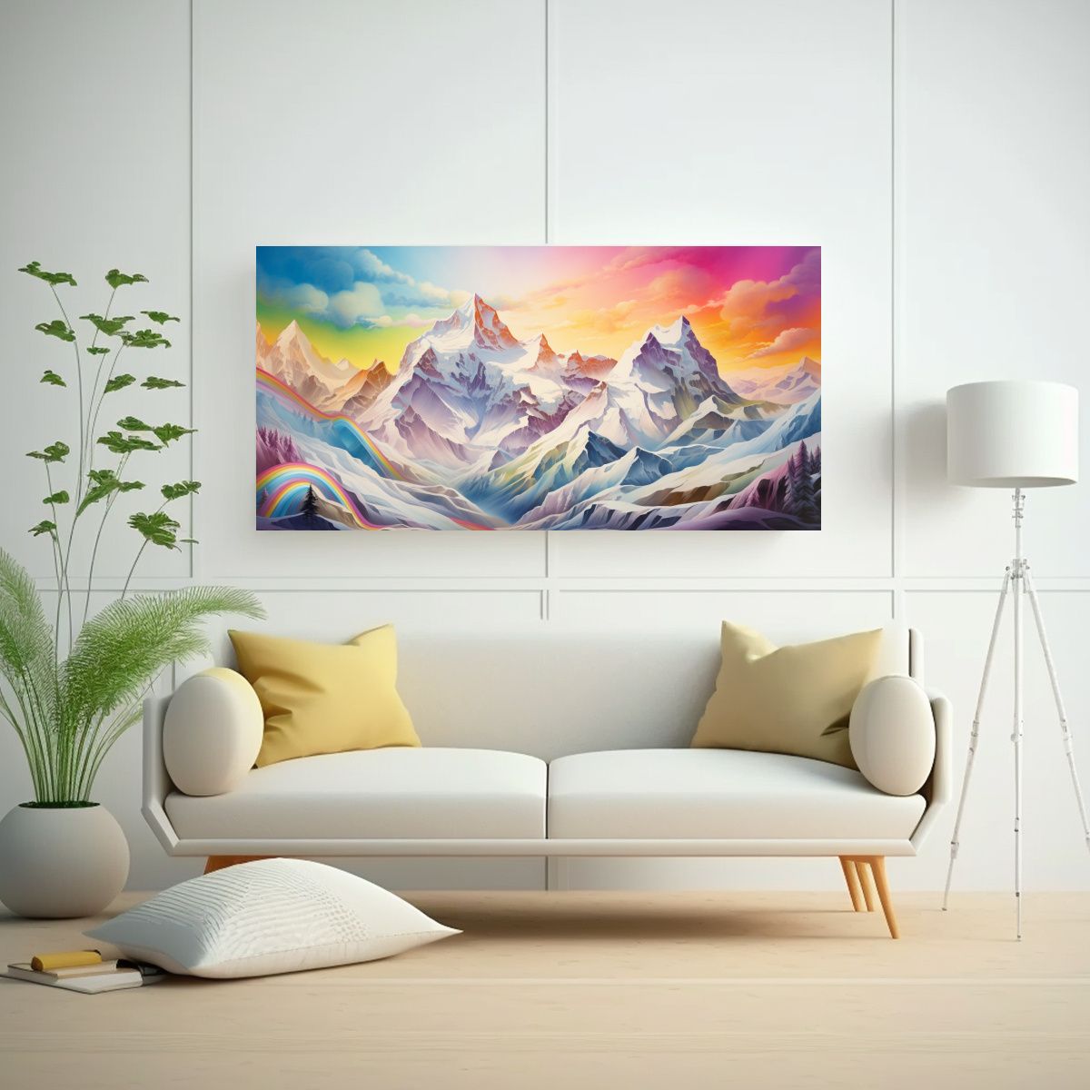 GENERICO - Pintura Abstracta De Montañas Nevadas Con 120x60 Cm.