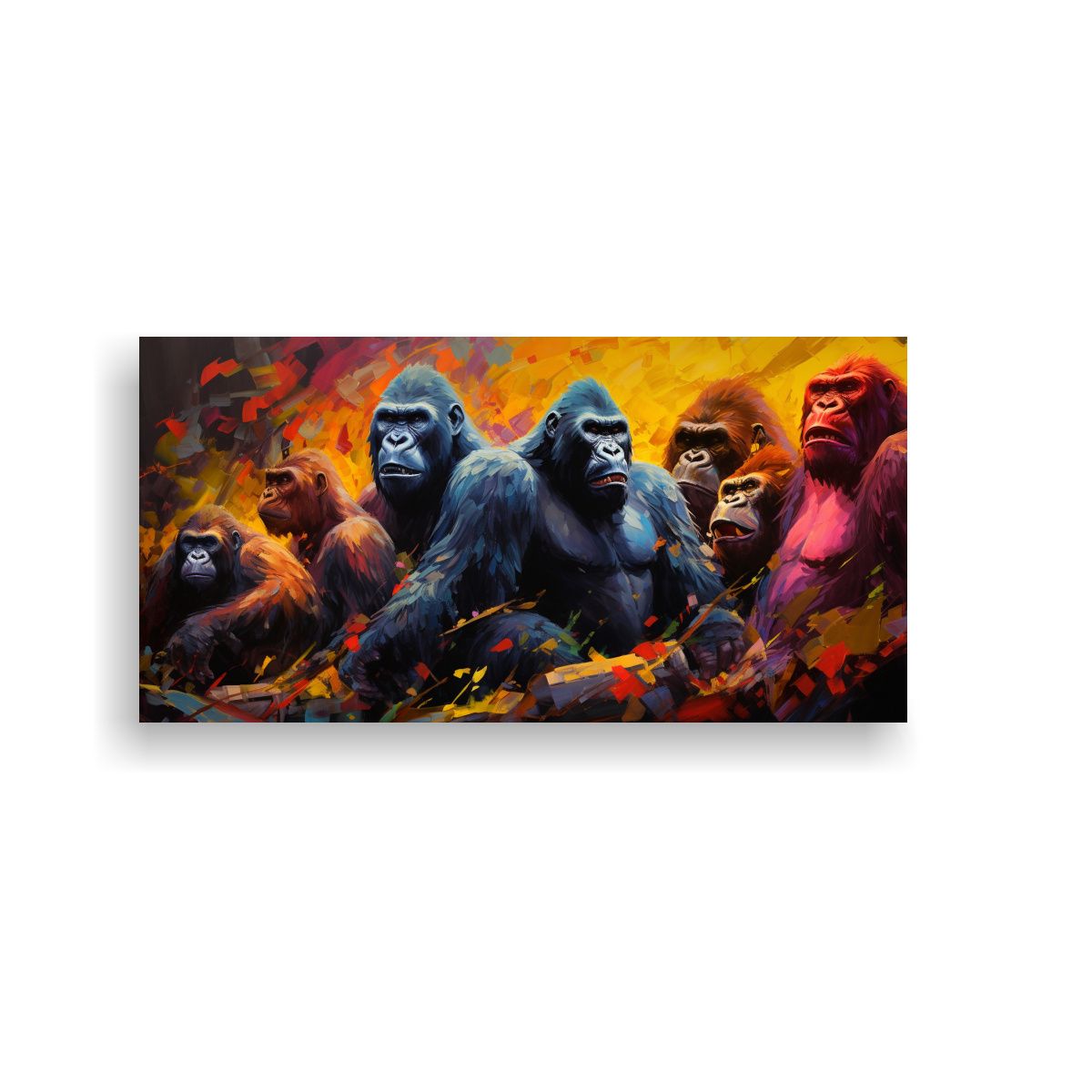 GENERICO - Cuadro De Gorilas En Movimiento Al Estilo Pintura 140x70 Cm