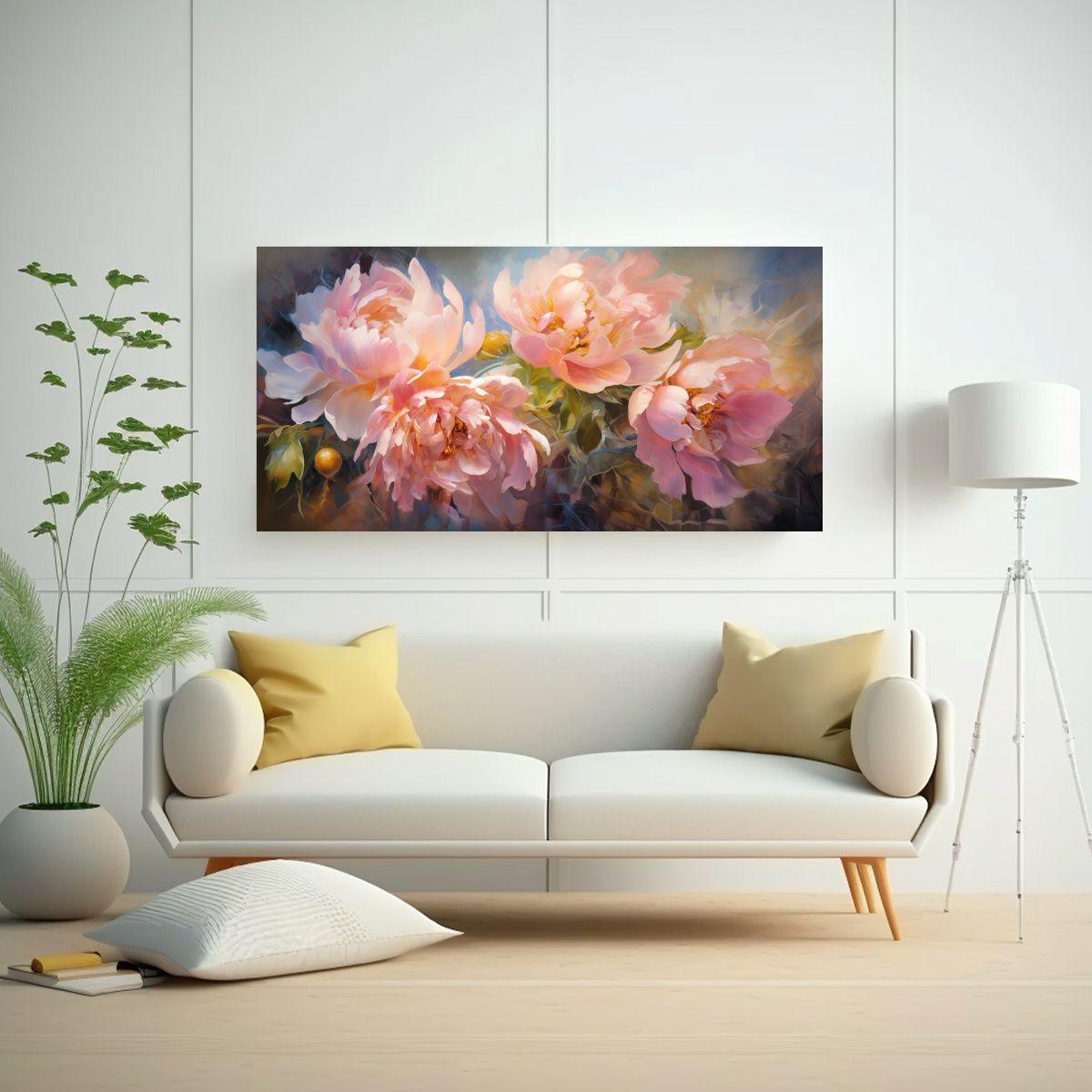 GENERICO - Cuadro Abstracto De Peonías Modernas En Estilo 120x60 Cm.