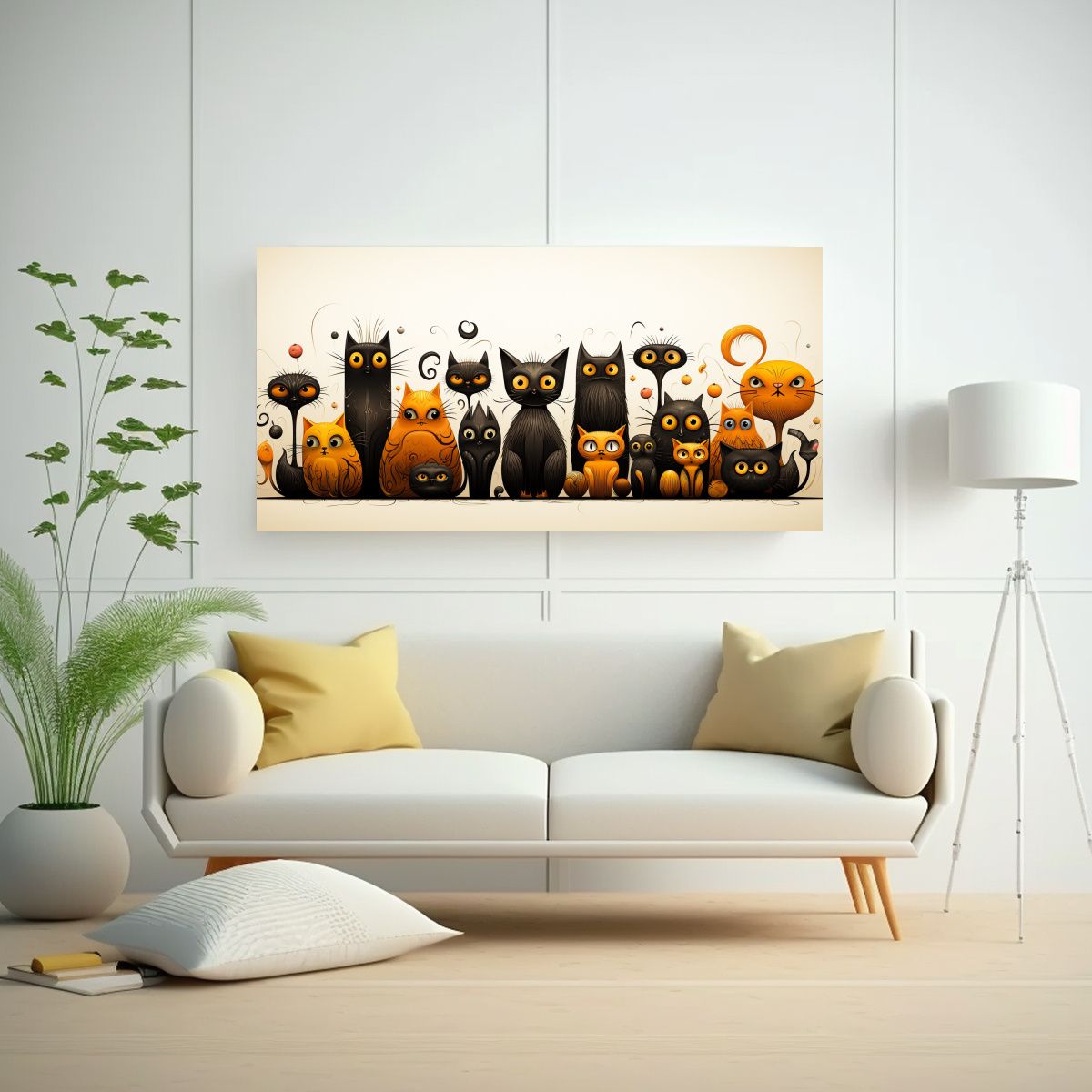 GENERICO - Cuadros Abstractos De Gato Negro Con Variedad De 140x70 Cm