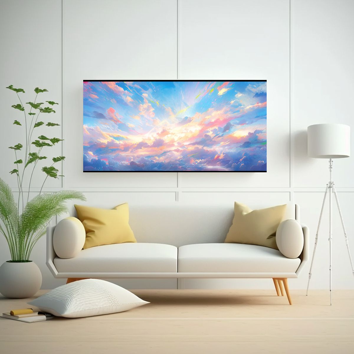 GENERICO - Pintura Abstracta Pared Amanecer Con Arcoíris Y 140x70 Cm