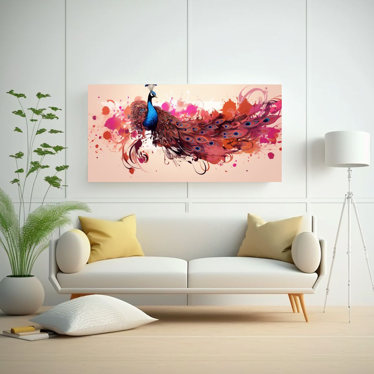 GENERICO - Arte De Pared Peacock En Colores Marrón Y Rosa 140x70 Cm