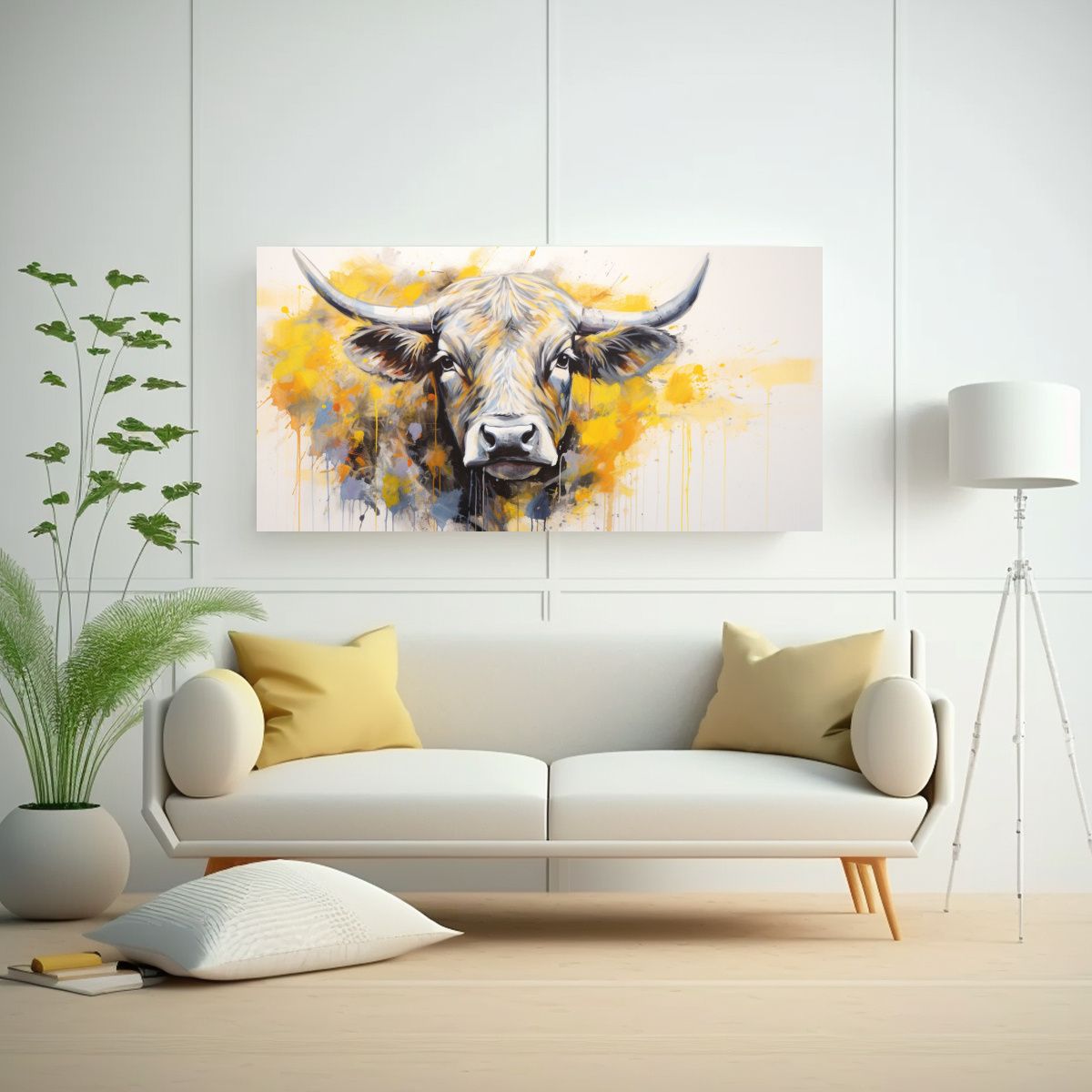 GENERICO - Cuadro Decorativo De Una Vaca Angus Amarilla Y 120x60 Cm