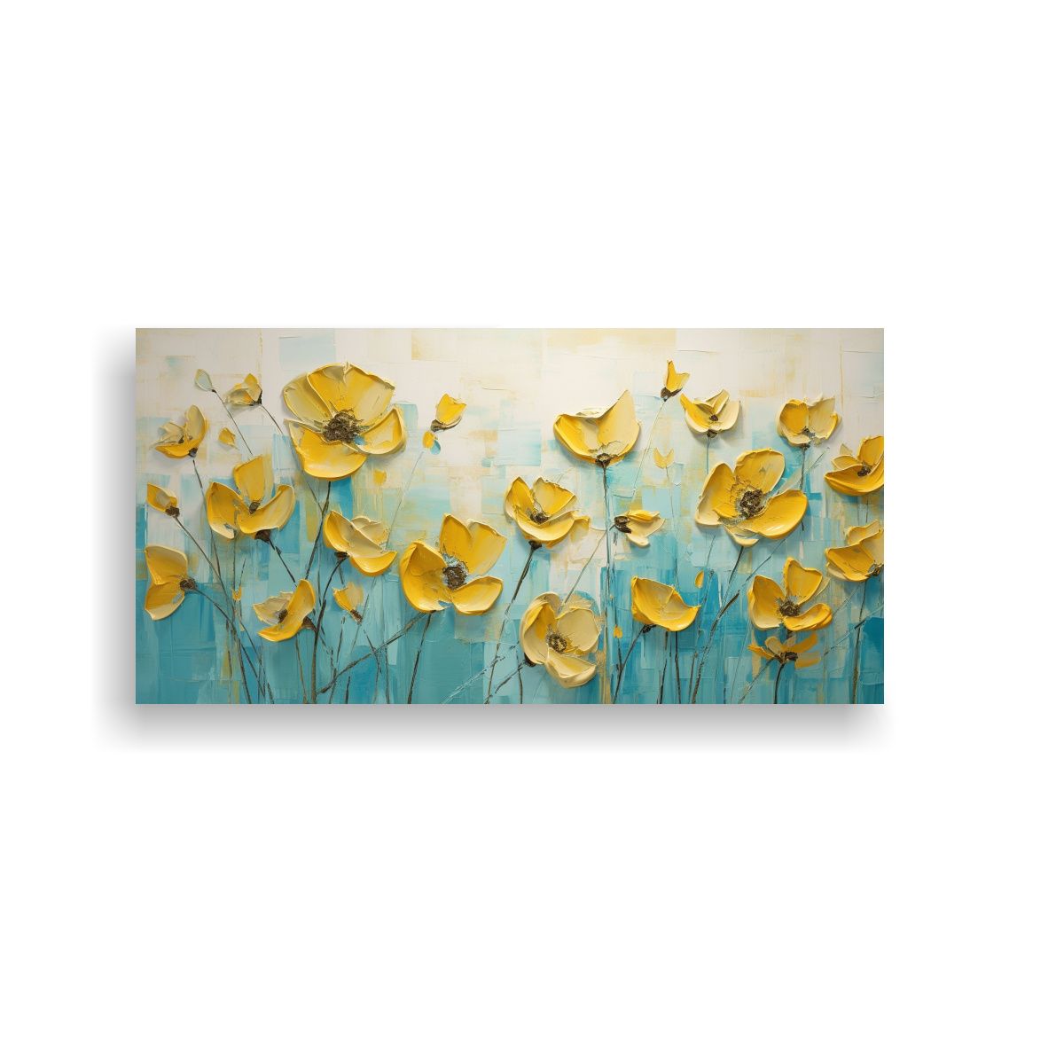 GENERICO - Pintura De Flores Amarillo Y Turquesa En Lienzo 120x60 Cm