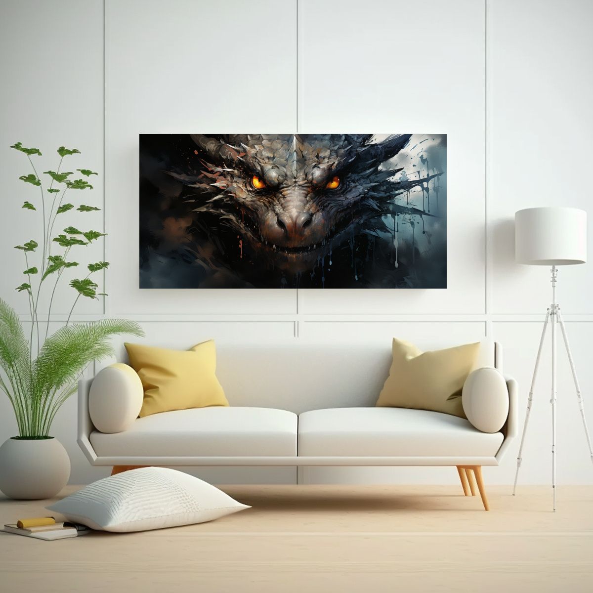 GENERICO - Pintura En Bastidor Dragon Negro Atmosfera 140x70 Cm