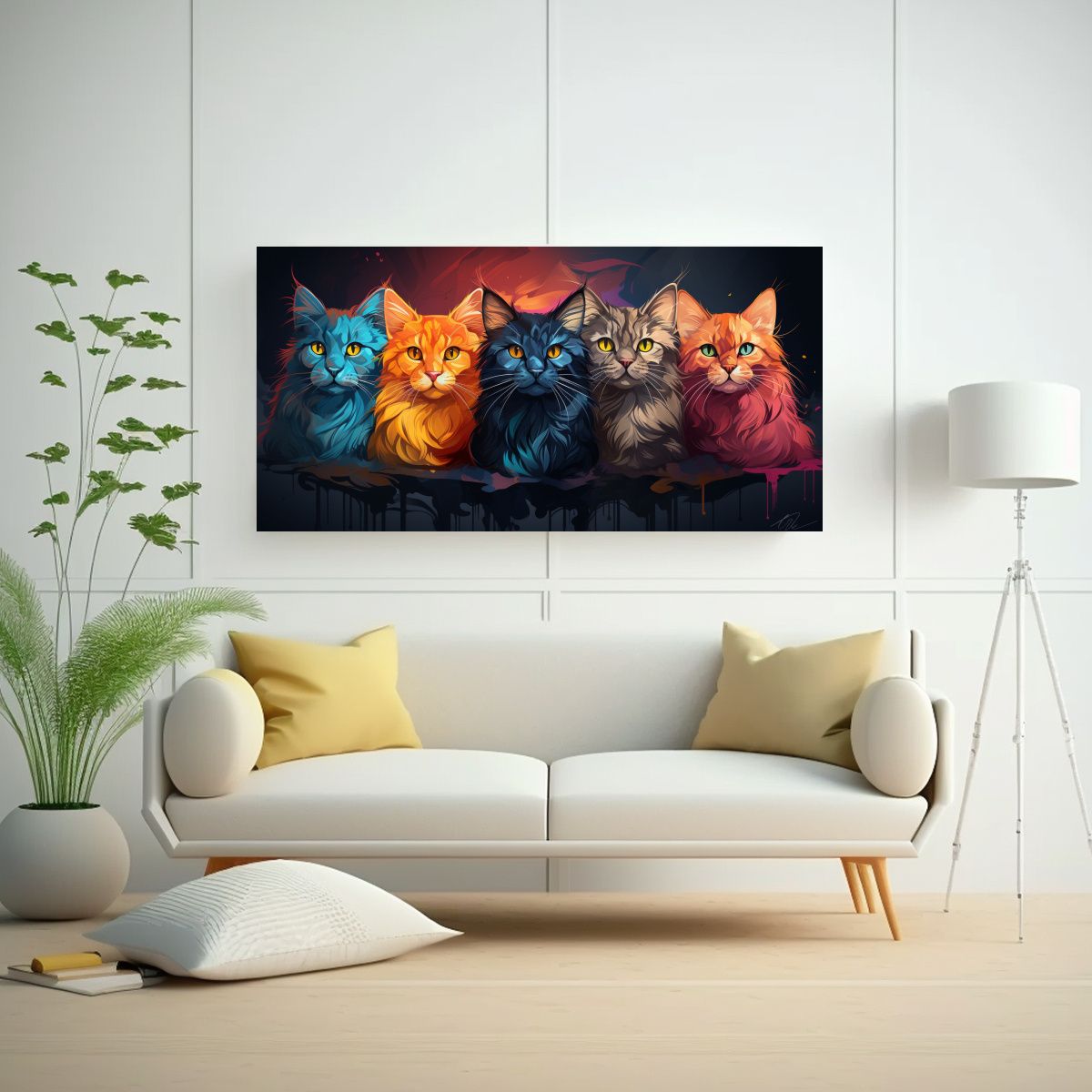 GENERICO - Lienzo Con Motivo Inspirador De Gatos En Colores 120x60 Cm