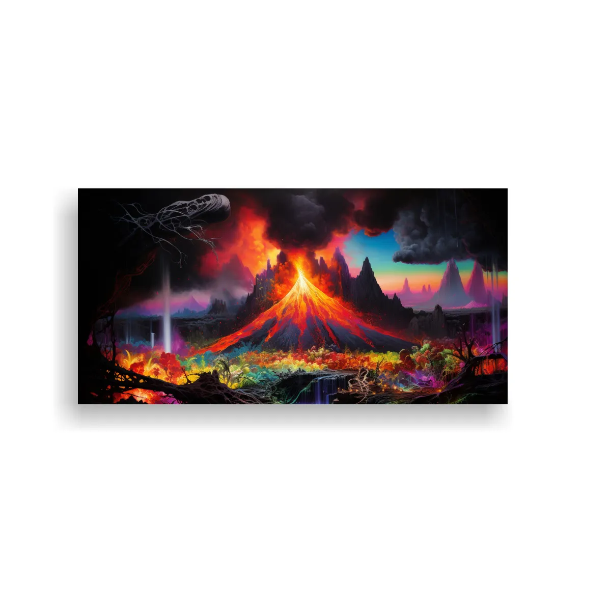 GENERICO - Pintura Abstracta De Volcán Con Arcoíris Y 120x60 Cm