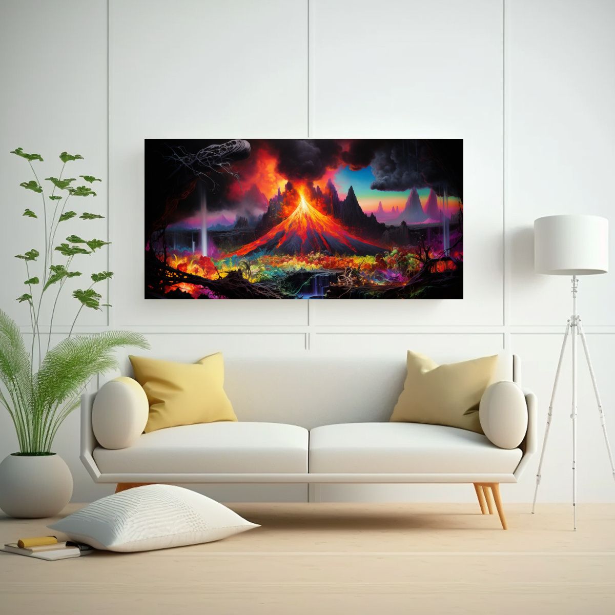 GENERICO - Pintura Abstracta De Volcán Con Arcoíris Y 120x60 Cm