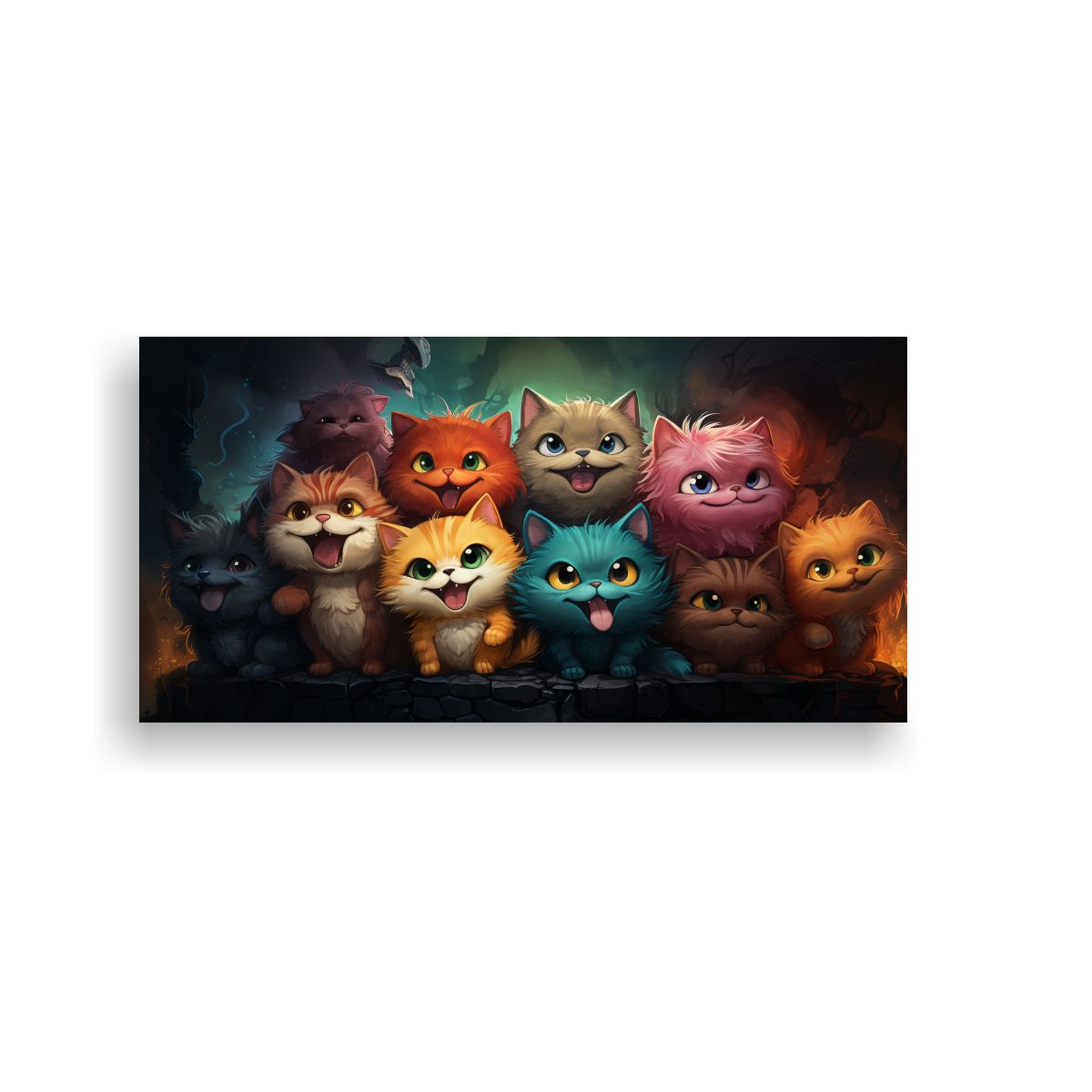 GENERICO - Cuadro Tela Acuarela Gatos Colores Sobre Montón 120x60 Cm