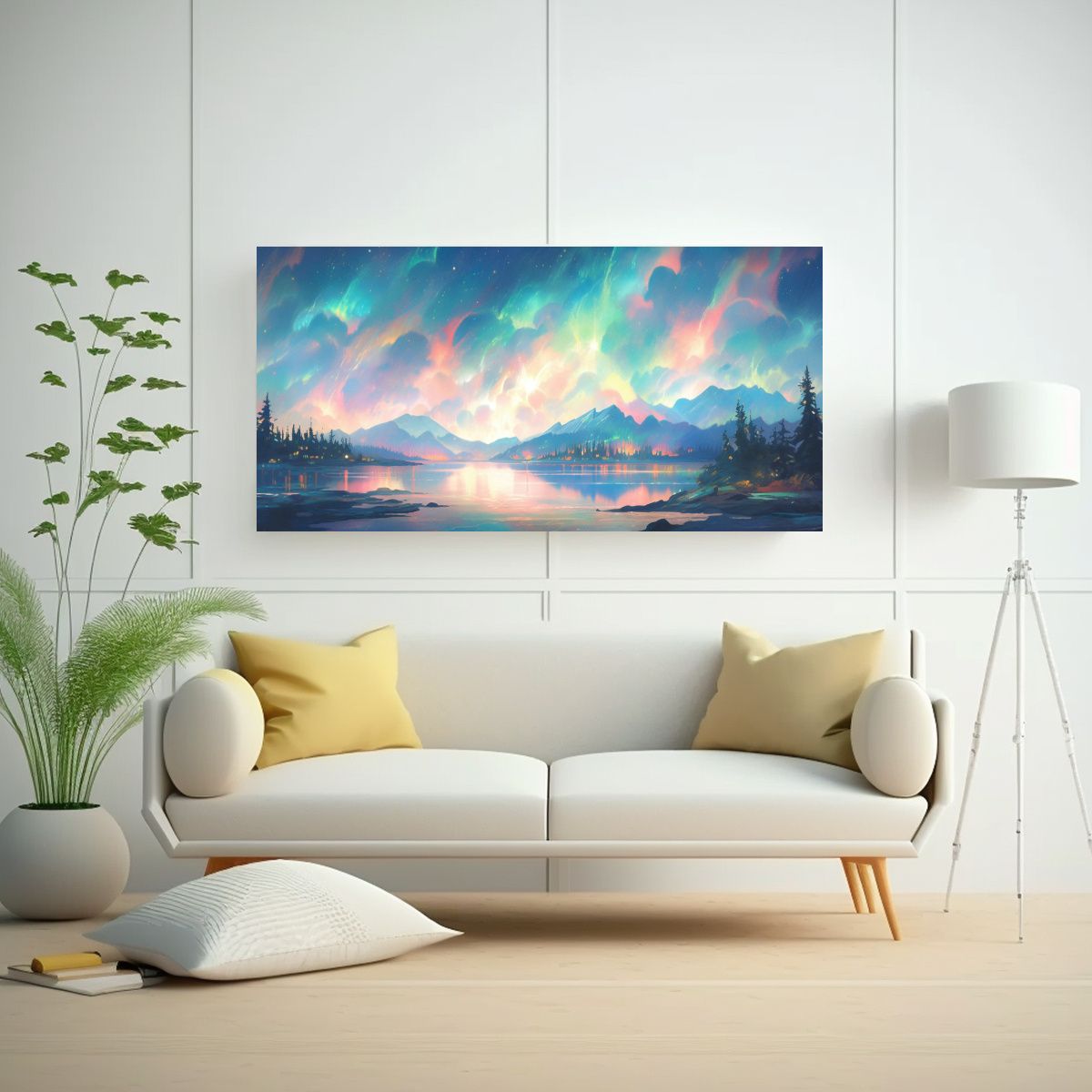 GENERICO - Cuadro Abstracto Impactante Aurora Boreal Turquesa 120x60 Cm