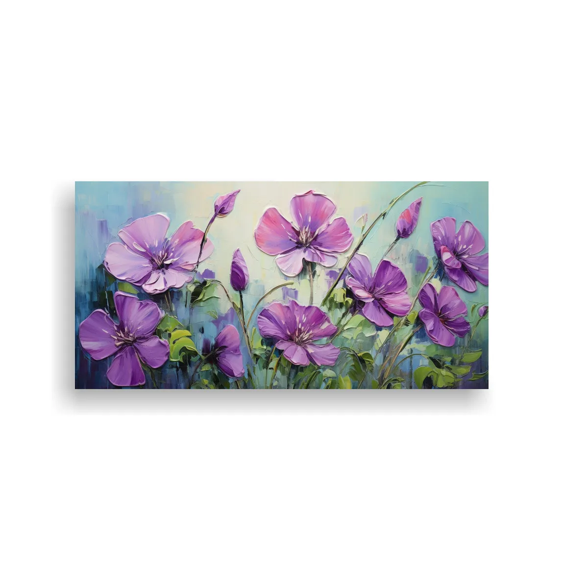 GENERICO - Pintura De Flores Verde Y Morado En Lienzo Arte 140x70 Cm