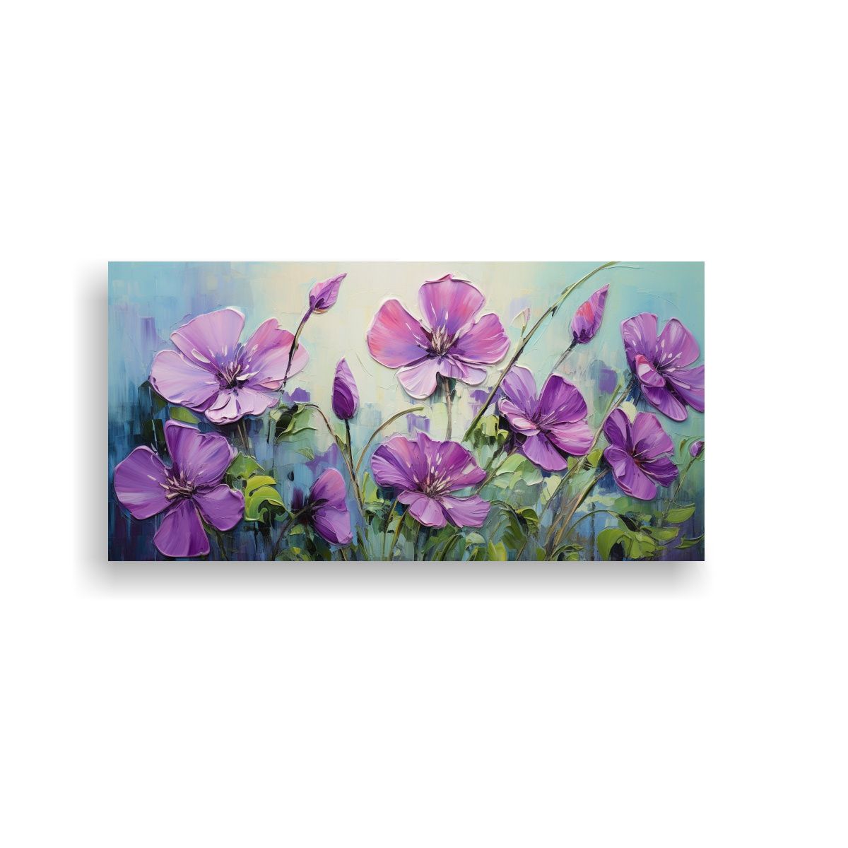 GENERICO - Pintura De Flores Verde Y Morado En Lienzo Arte 140x70 Cm