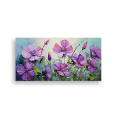 GENERICO - Pintura De Flores Verde Y Morado En Lienzo Arte 140x70 Cm