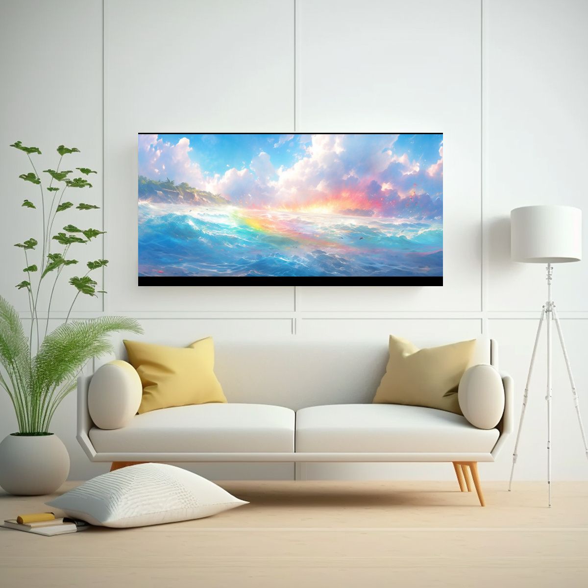 GENERICO - Cuadro Abstracto Multicolor Cielo Mar Y Arcoíris 140x70 Cm