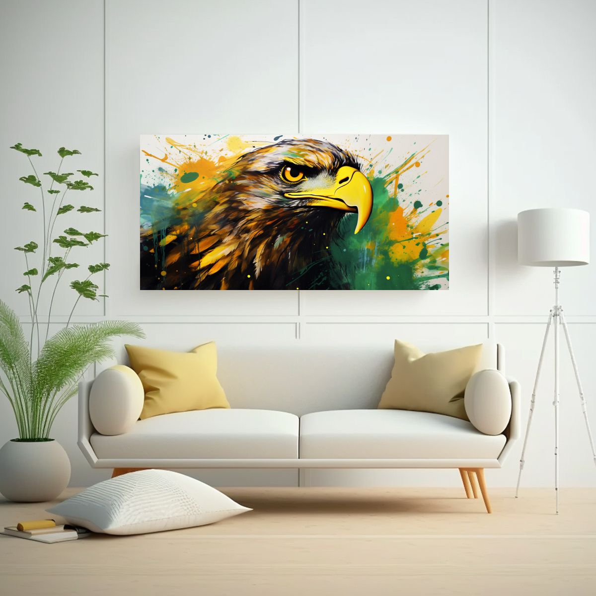 GENERICO - Cuadro De Lienzo Escena águila Colores Amarillo 140x70 Cm