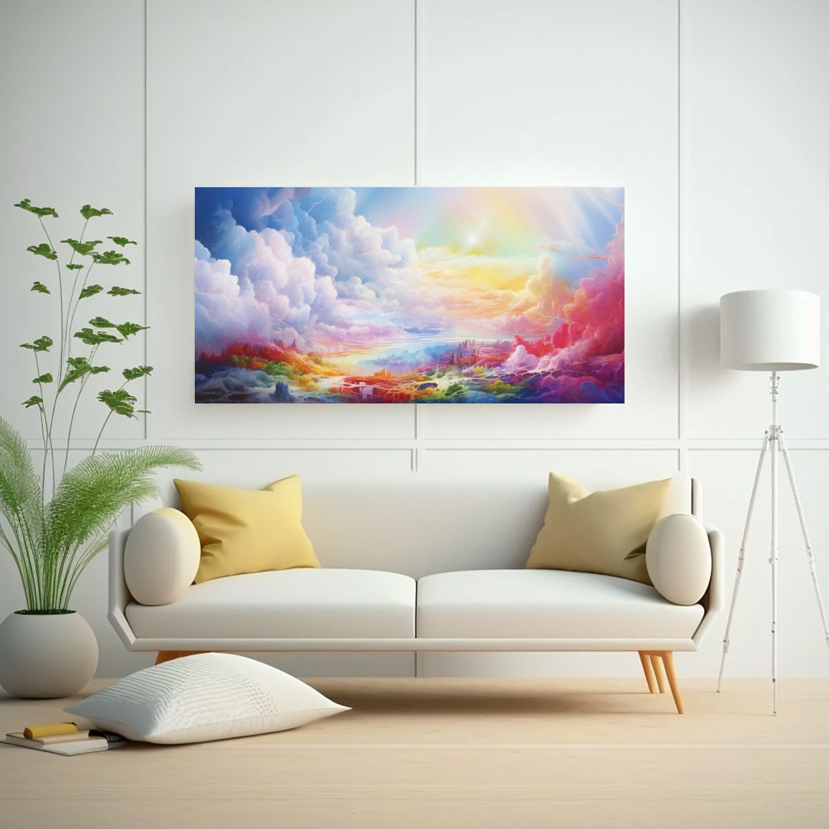 GENERICO - Cuadro Abstracto Paisaje Con Arcoíris Y Colores 120x60 Cm