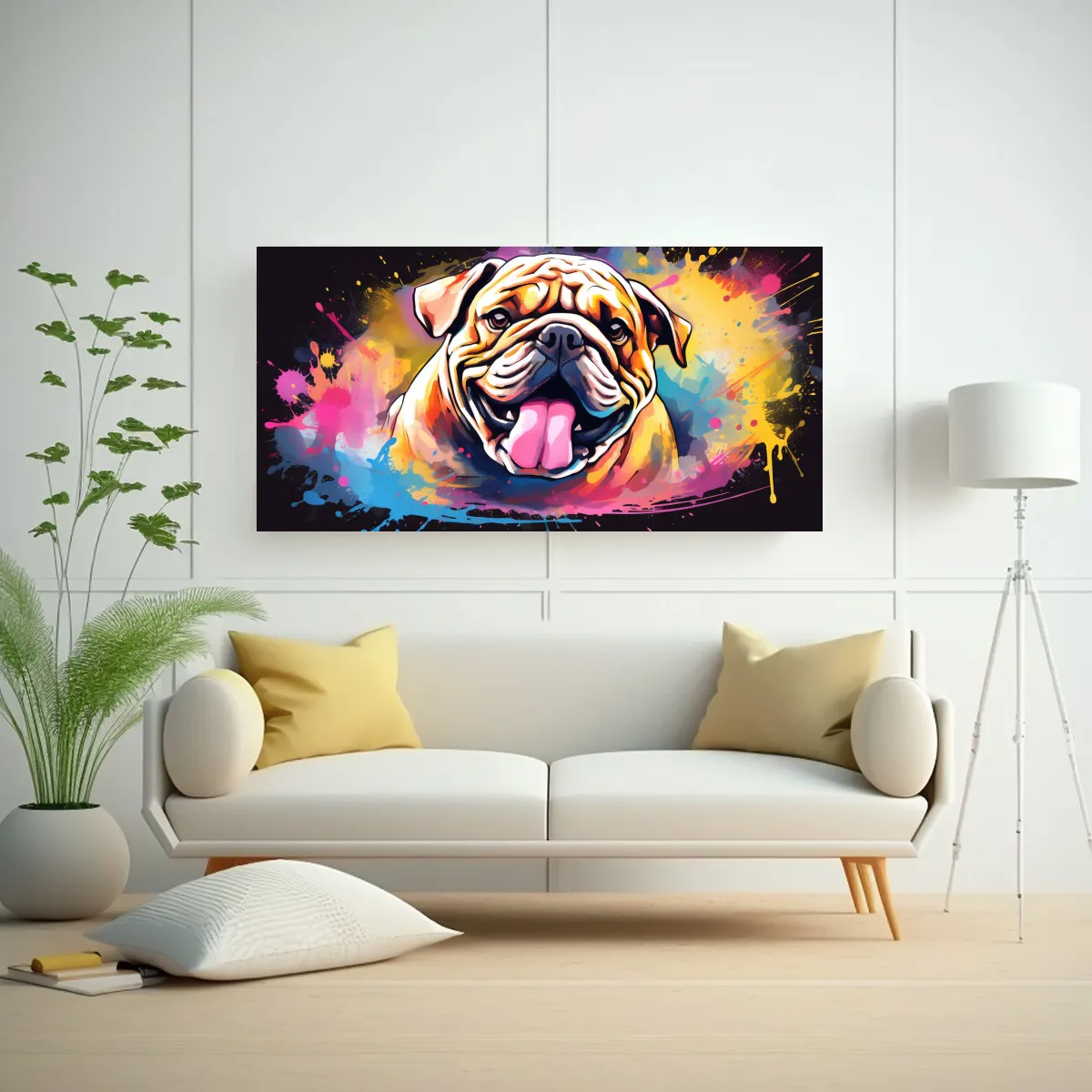 GENERICO - Cuadro Bulldog En Vibrantes Colores Neo Pop Art Y 140x70 Cm