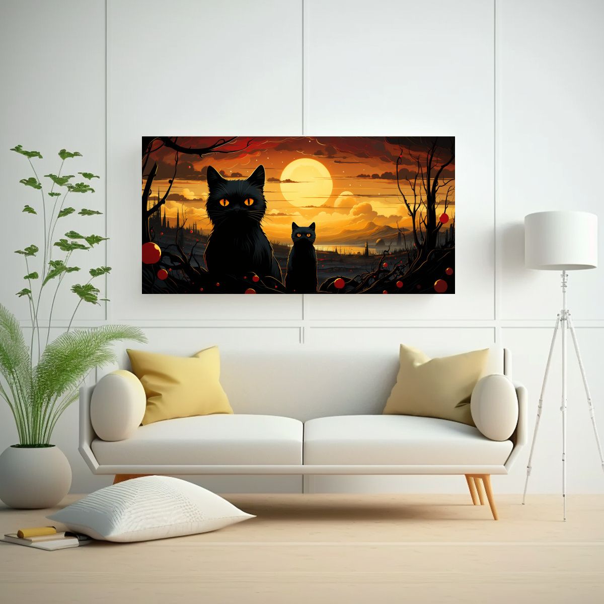 GENERICO - Pinturas Acuarela De Gatos Negros Exuberantes 120x60 Cm