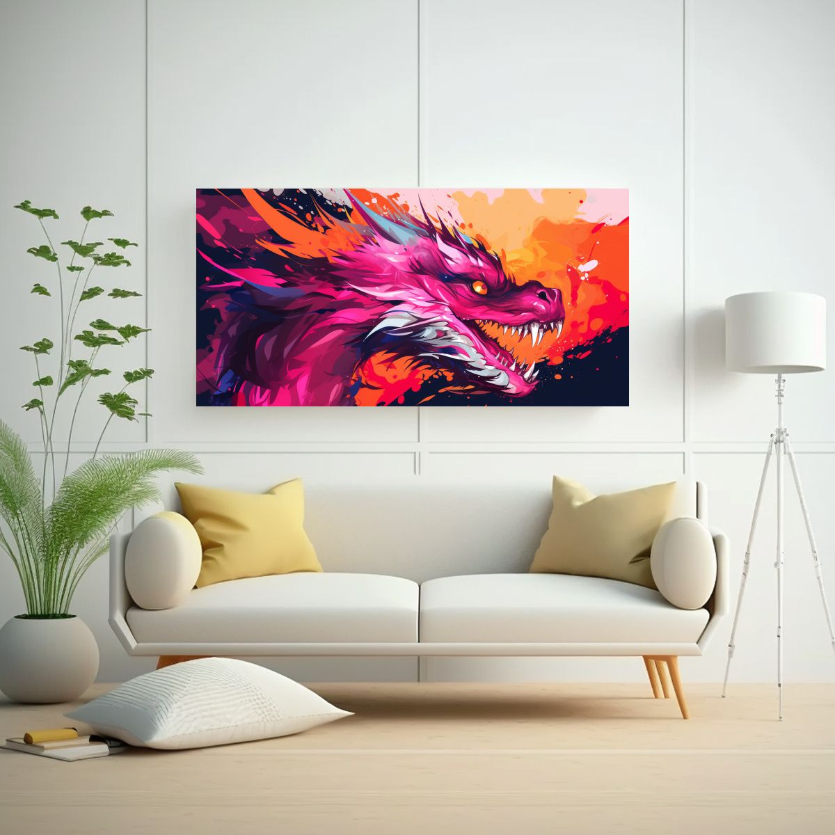 GENERICO - Lienzo Venta Floral Dragón En Naranja Y Rosa 120x60 Cm