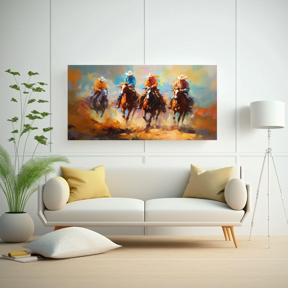 GENERICO - Cuadro Hermoso Temático De Tres Vaqueros Y Una 120x60 Cm