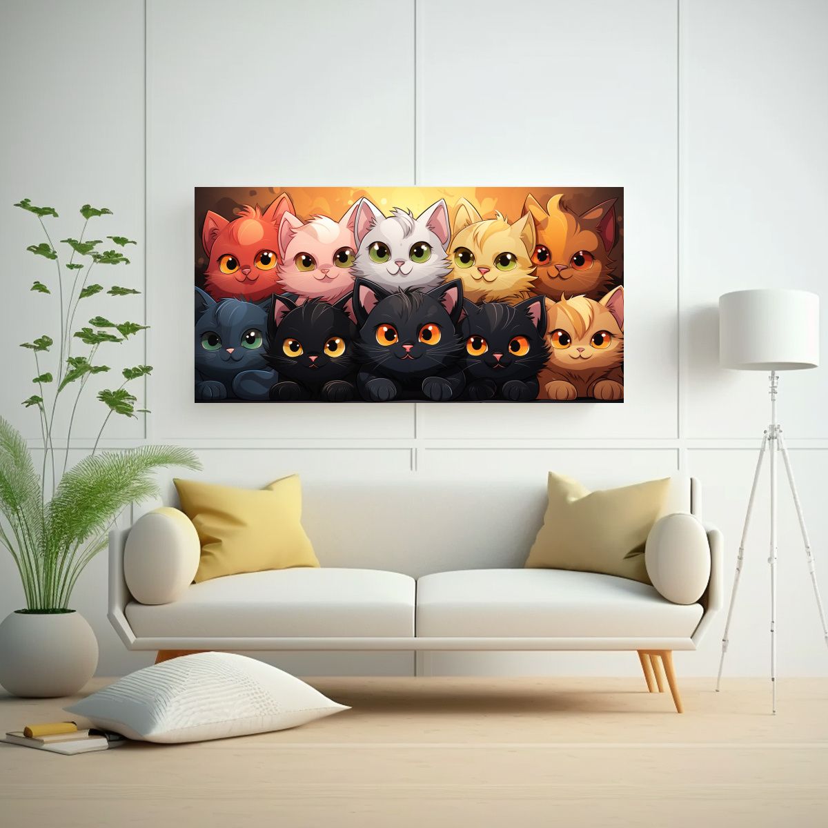 GENERICO - Cuadro Multicolor De Felices Y Locos Gatos En Una 140x70 Cm