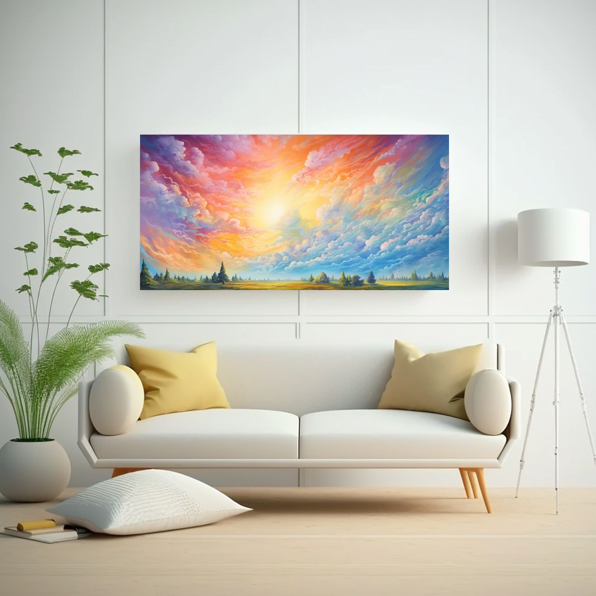 GENERICO - Pintura Abstracta Juvenil Amanecer Con Colores 120x60 Cm