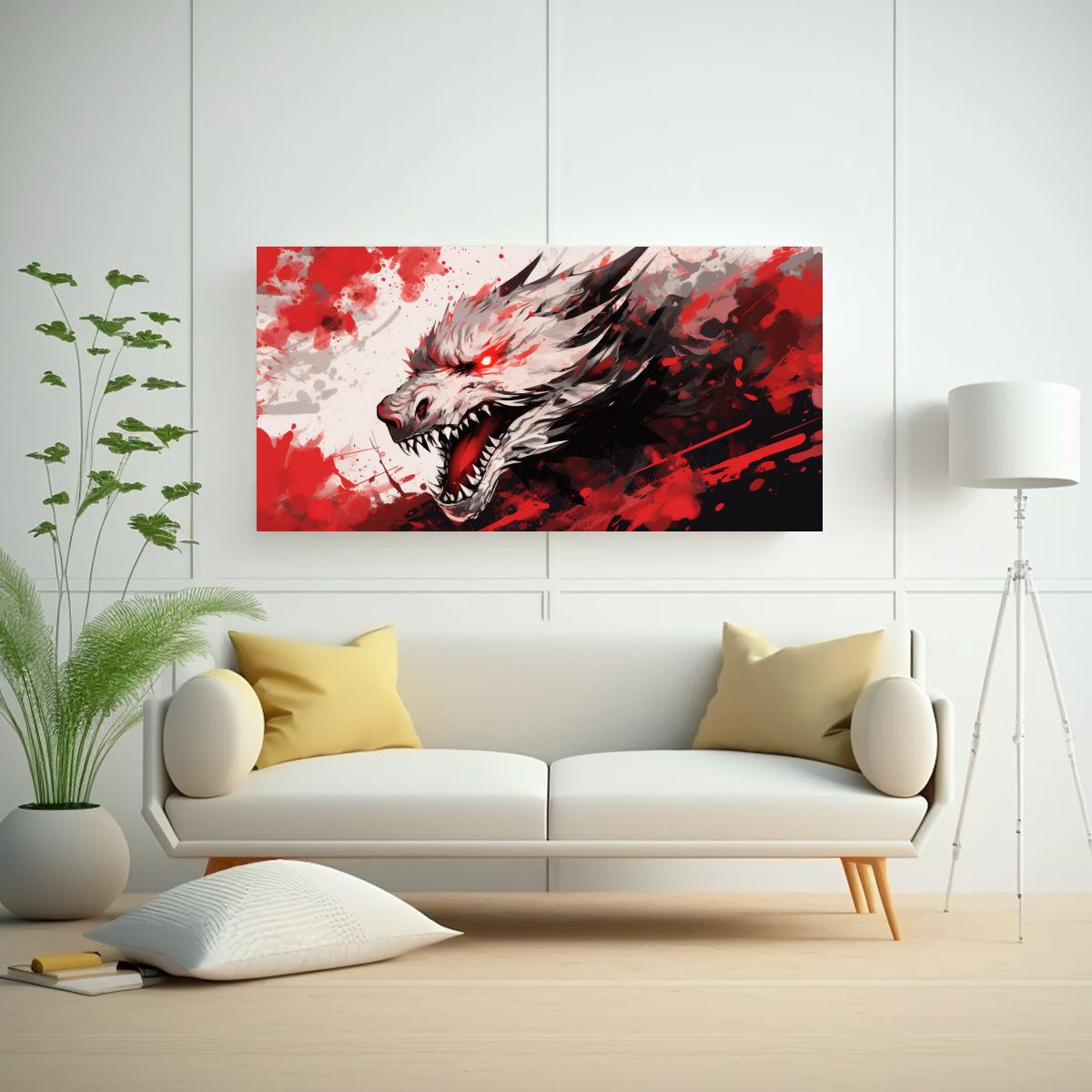 GENERICO - Pinturas Decorativas Dragón Blanco Y Rojo En 140x70 Cm