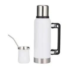 GENERICO - Termo Agua Frío/calor 1.3 L +mate 260 Ml Con Bombilla Blanco