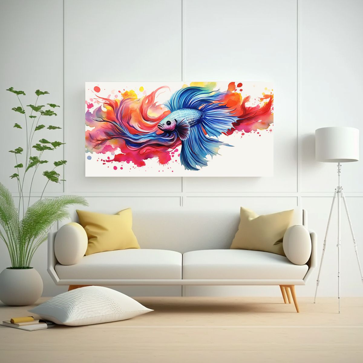 GENERICO - Pintura Acuarela Colorida Betta Fish Horizontal 120x60 Cm