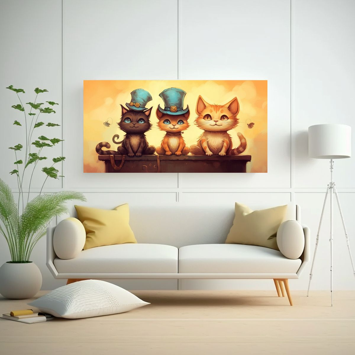 GENERICO - Cuadro Decorativo Gatos En Pila Mirando Al Cielo 120x60 Cm