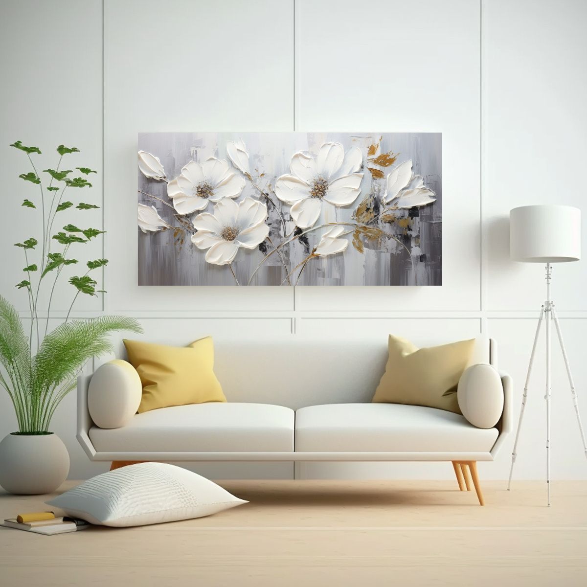 GENERICO - Cuadro En Lienzo De Flores Plateadas En Estilo 120x60 Cm