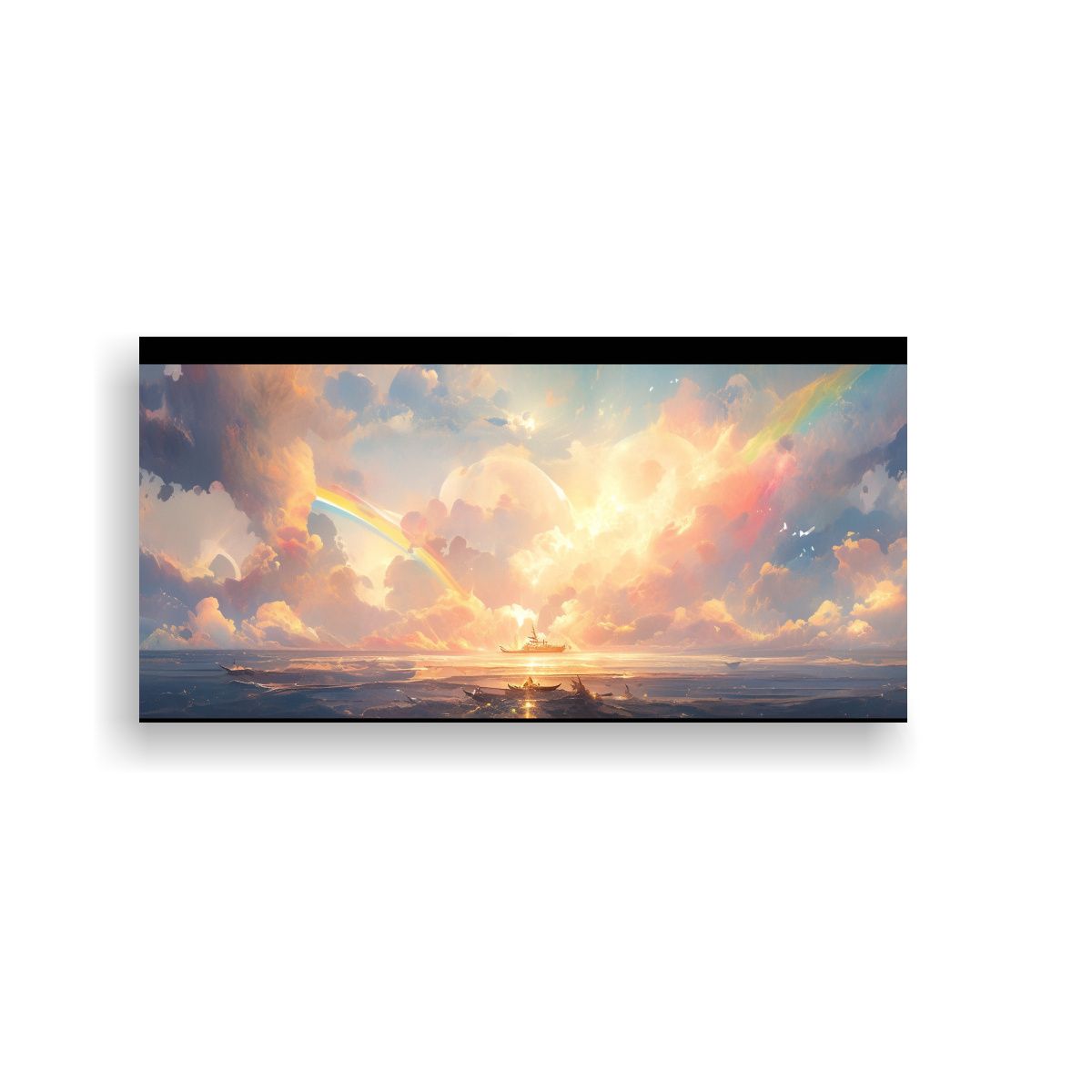 GENERICO - Lienzo Mágico Arcoíris Y Mar Con Colores Oro Y 140x70 Cm