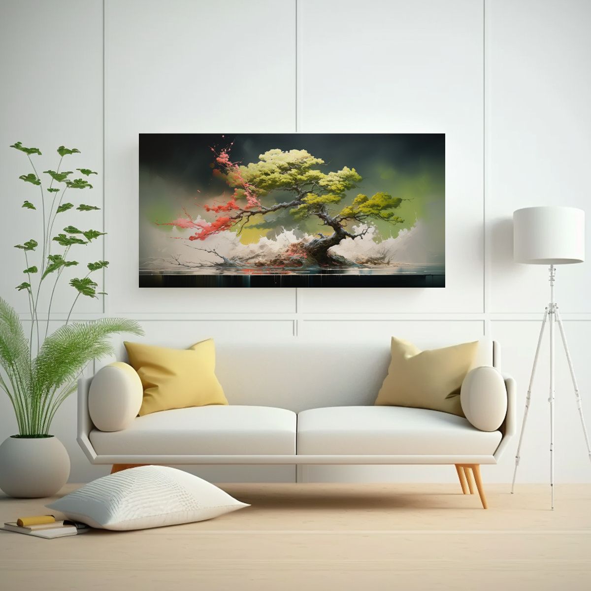 GENERICO - Arte De Pared Adorno Bonsái Abedul Abstracto 140x70 Cm
