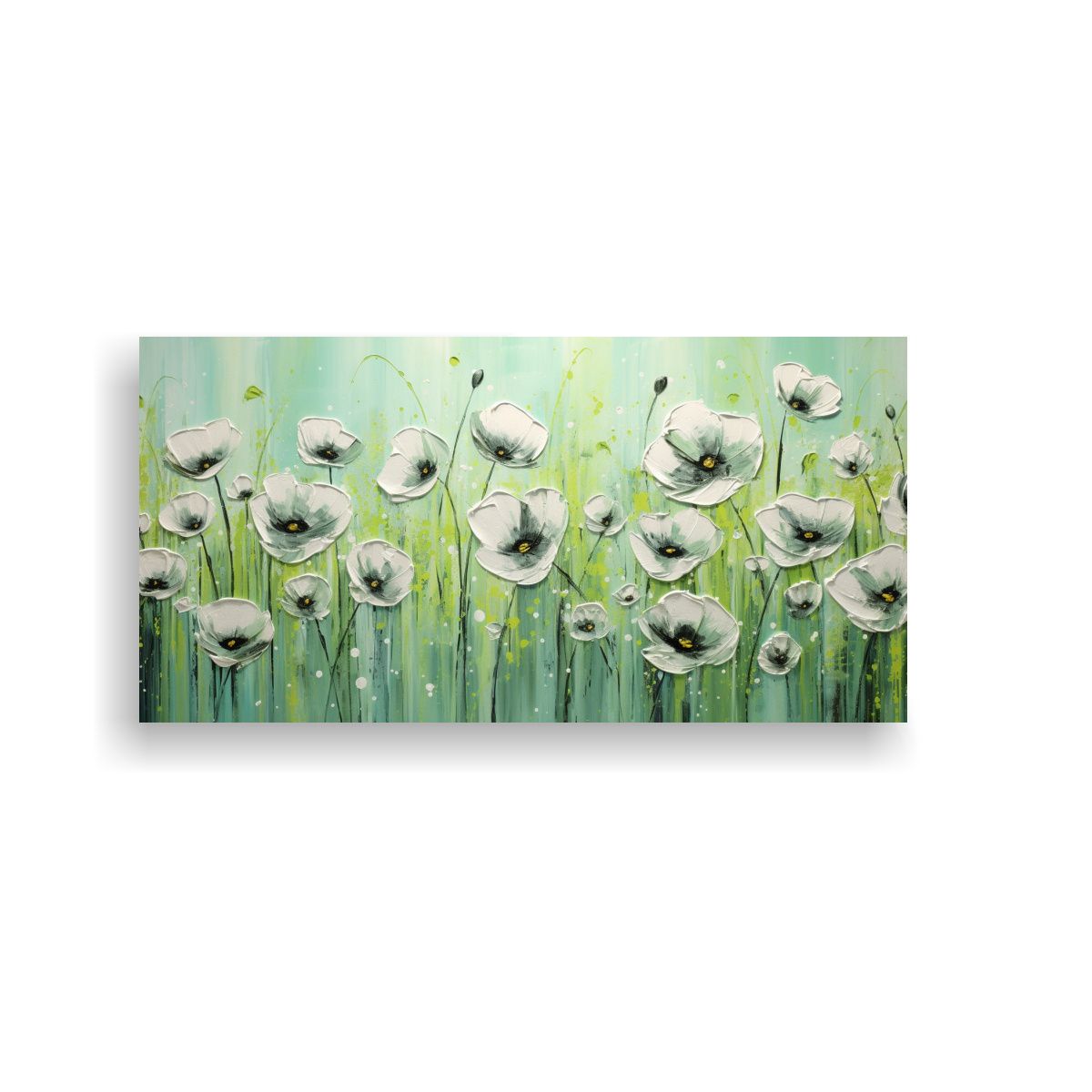 GENERICO - Cuadro Lienzo Poppies Verde Estilo Decorativo 140x70 Cm