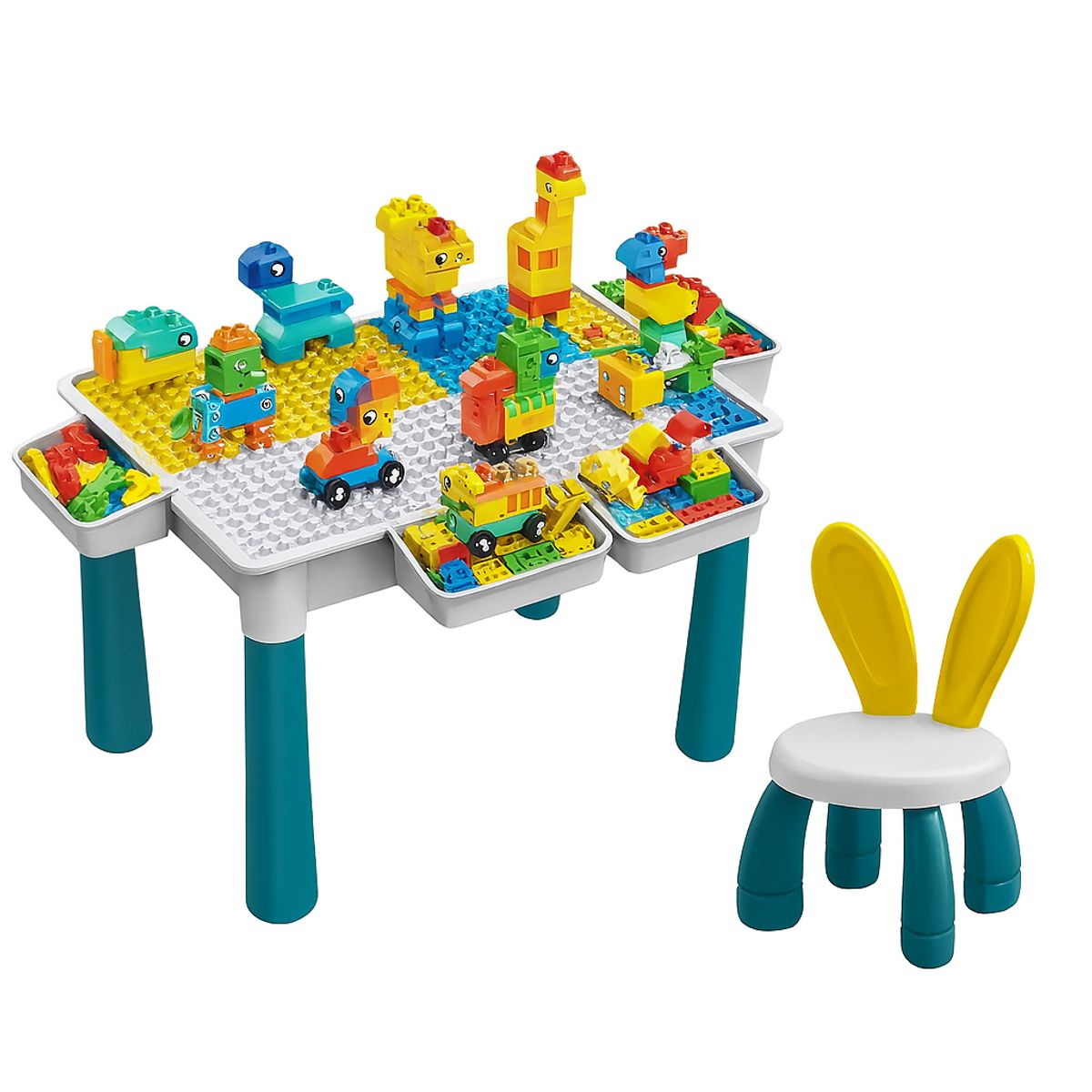 GENERICO - Mesa de Bloques Multifuncional Infantil + Silla 105 Piezas