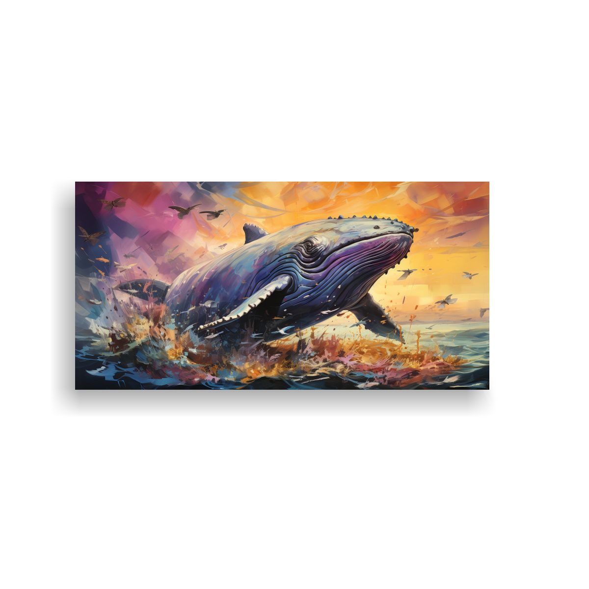 GENERICO - Pintura Acuarela De Ballena Jorobada Con Líneas 140x70 Cm