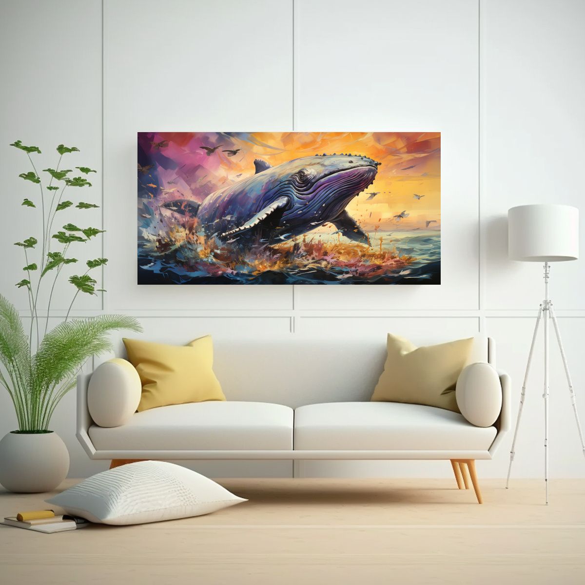 GENERICO - Pintura Acuarela De Ballena Jorobada Con Líneas 140x70 Cm