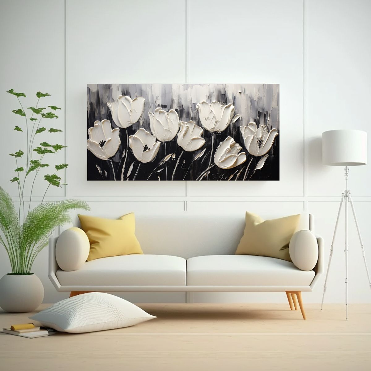 GENERICO - Cuadro Moderno Calma Pintura De TULIPANES Negros 120x60 Cm