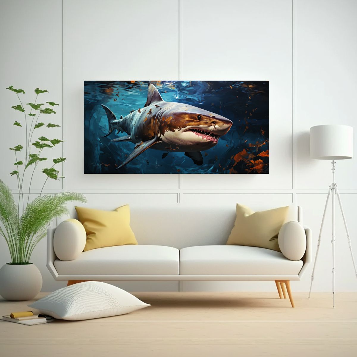 GENERICO - Pintura Al Estilo óleo De Tiburón Azul En 140x70 Cm