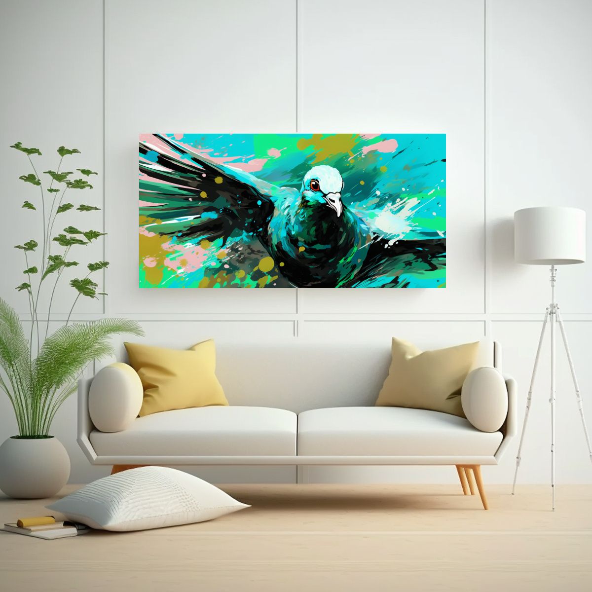 GENERICO - Cuadro Moderno Habitación Pájaro En Verde Y 140x70 Cm