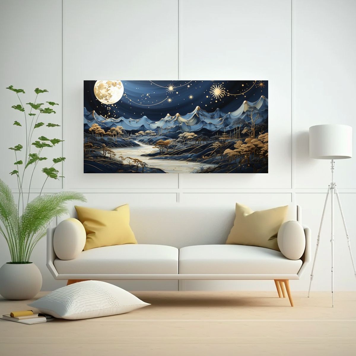GENERICO - Lienzo De Tela Tema Luminosa Con Luna Y Montañas 120x60 Cm