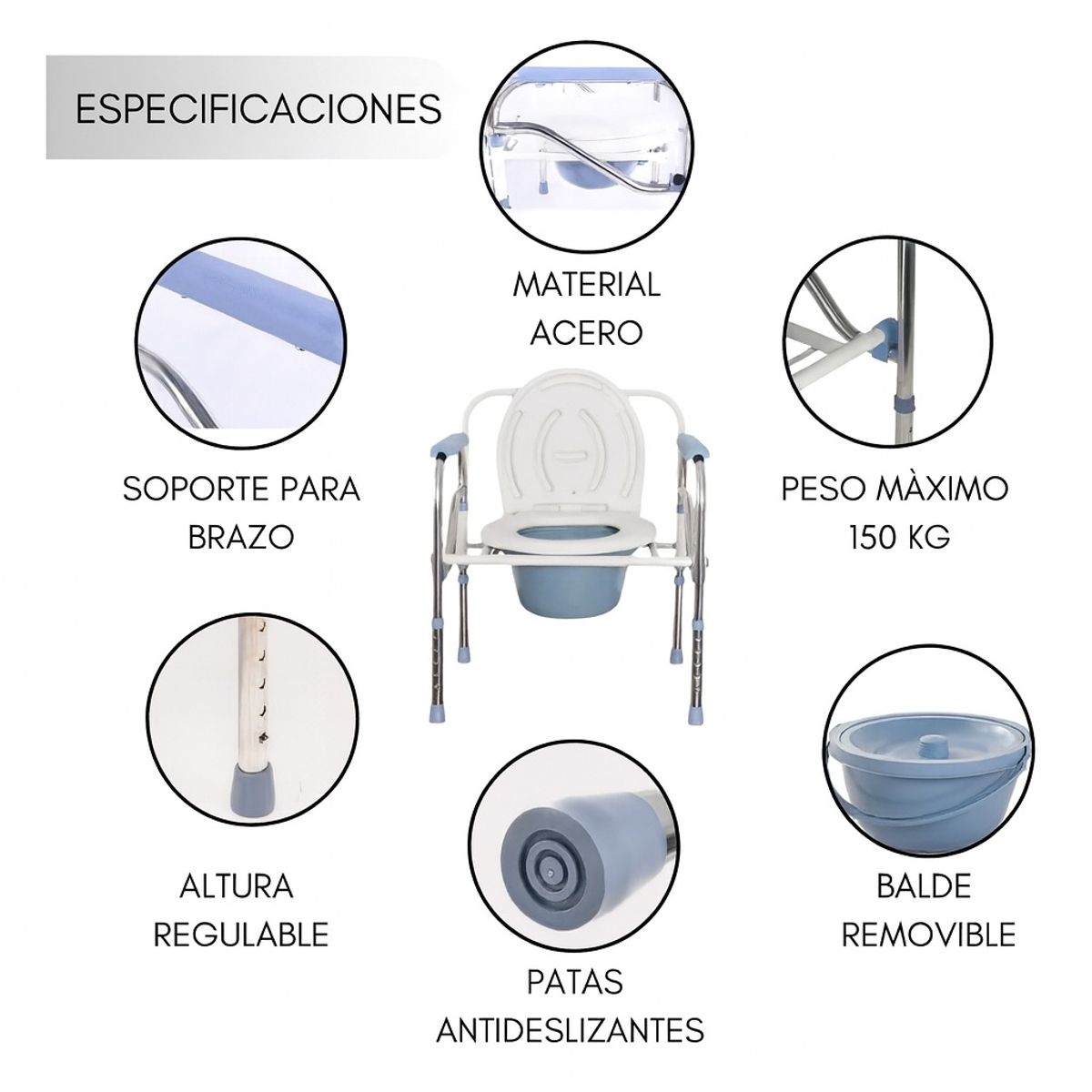 EOLAND - Baño Portatil Silla Plegable Baño Discapacitado Inodoro Adulto mayor