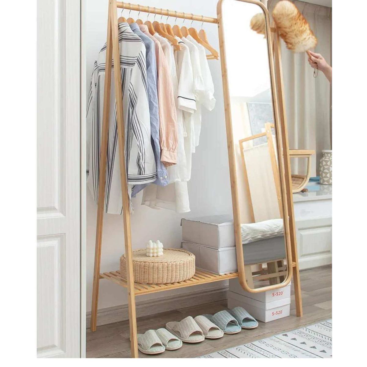 SOHOGAR - Perchero organizador con espejo  de madera
