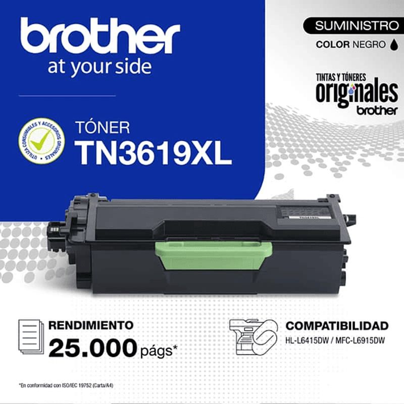 BROTHER - BROTHER Toner TN-3619XL Negro De Alto Rendimiento 25000 Pág