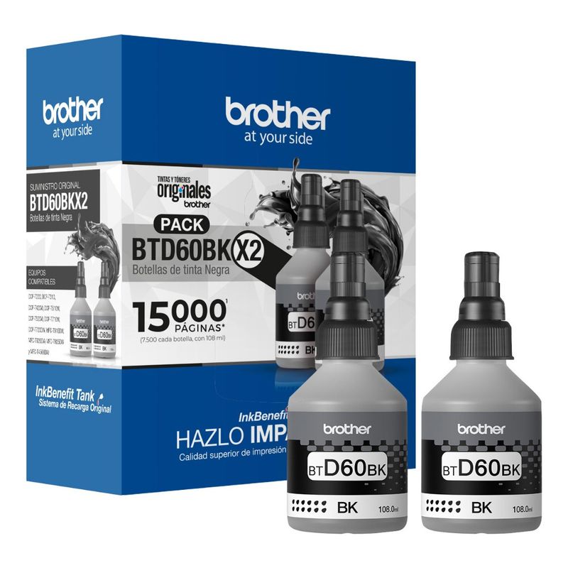 BROTHER - Brother Pack 2 Botellas Negras Btd60bk Tintas Originales BTD602PKMEX