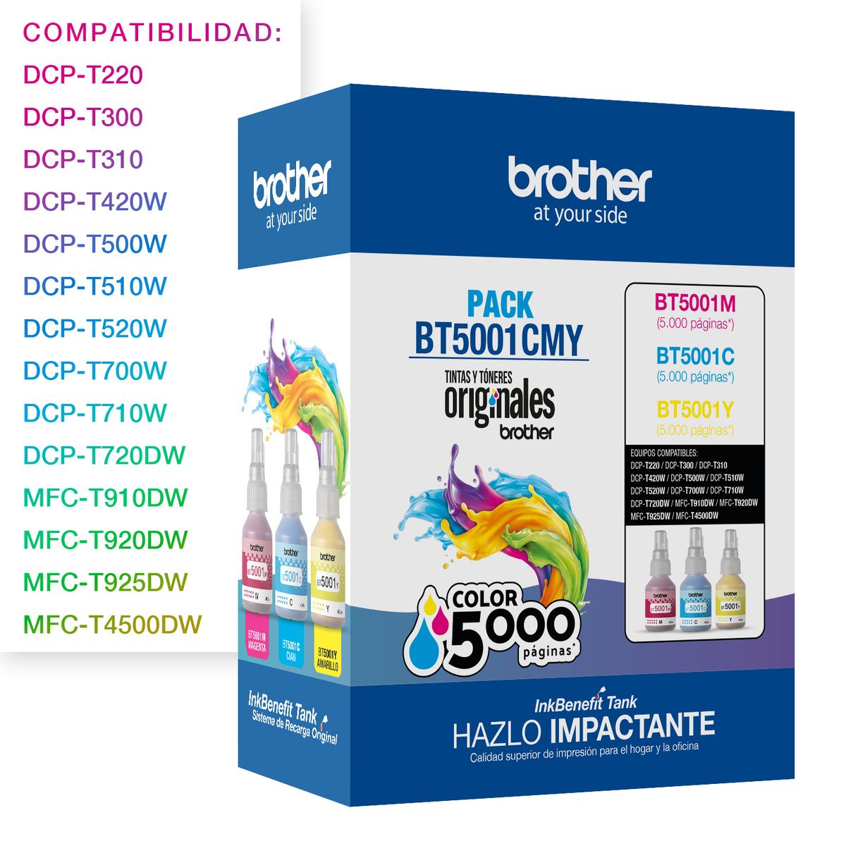 BROTHER - Brother Pack 3 Colores Bt5001 T300 T500 T700 T800 T900w