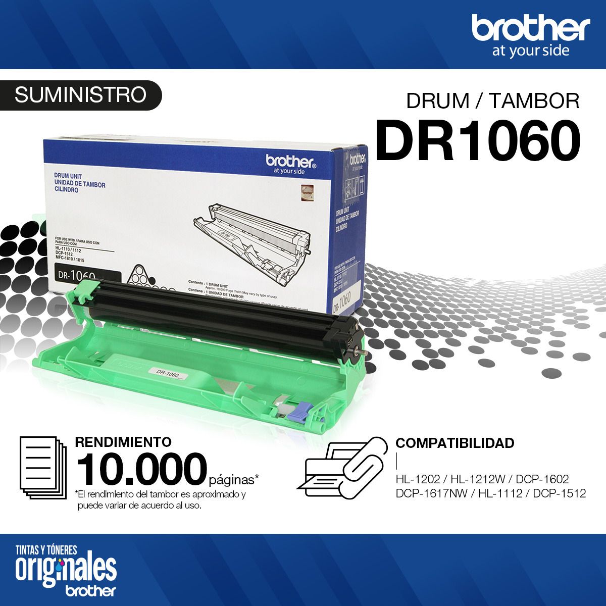 BROTHER - Unidad De Tambor Drum Brother Dr-1060 Dcp-1602 Dcp-1617nw