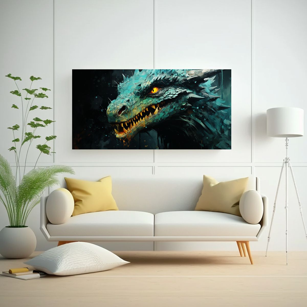 GENERICO - Cuadro Patron Vibrante De Dragon En Colores Verde 140x70 Cm